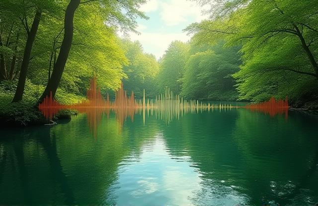 Imagem abstrata da natureza com sobreposição de forma de onda de áudio